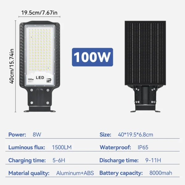 Solar Street Light 100W Powerful Floodlight With Remote Control Outdoor Waterproof IP65 Wall Lighting Lamp for Garden Patio Road - Image 7