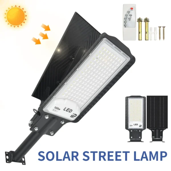 Solar Street Light 100W Powerful Floodlight With Remote Control Outdoor Waterproof IP65 Wall Lighting Lamp for Garden Patio Road