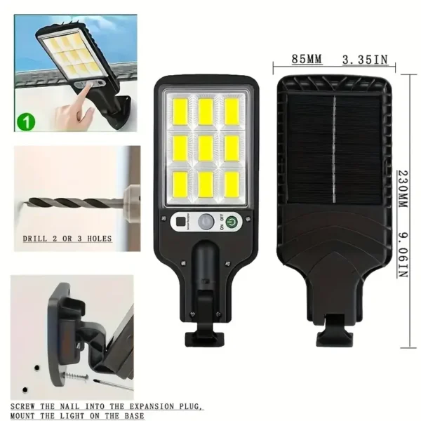 Solar Street Lamp Outdoor Wall Light 3 Lighting Modes with Motion Sensor LED Solar Light for Garden Patio Path Security Lighting - Image 6