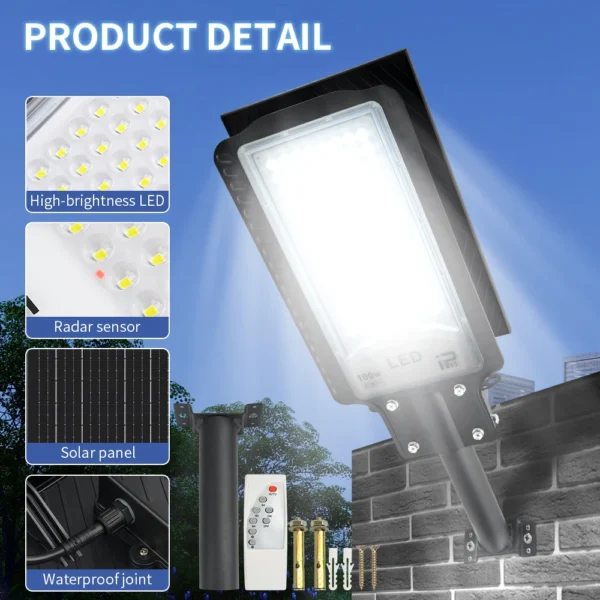 Solar Street Light 100W Powerful Floodlight With Remote Control Outdoor Waterproof IP65 Wall Lighting Lamp for Garden Patio Road - Image 2