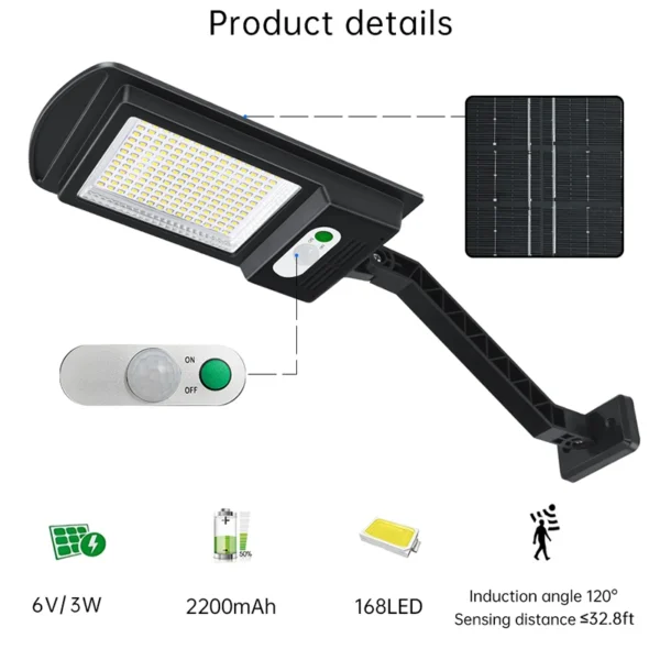 Solar Street Light  With Motion sensor Solar Parking Lot Light 168 LED IP65 Outdoor Solar Security Light for Garden Street Deck - Image 2