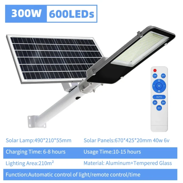 300W Solar Street Light Outdoor Super Bright High-efficial Solar Panel Light IP67 Waterproof Dimmable - Image 7